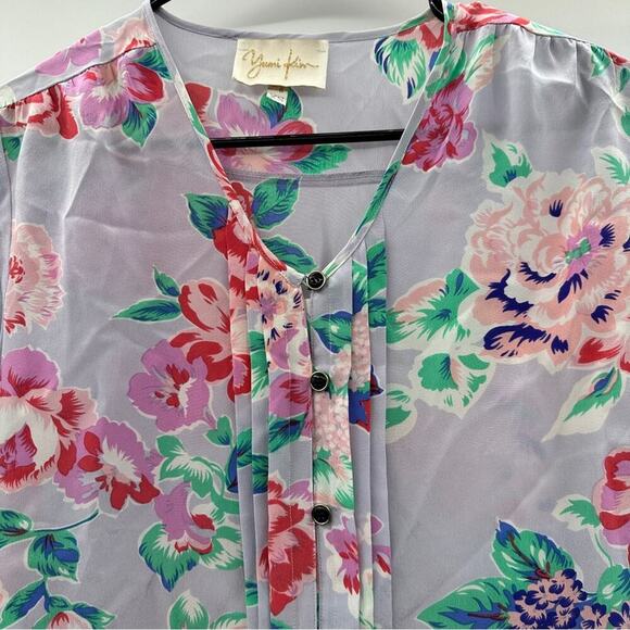 Yumi Kim Silk Light Purple Lilac & Pink Floral Print Button Down Top Size XS - Picture 2 of 8